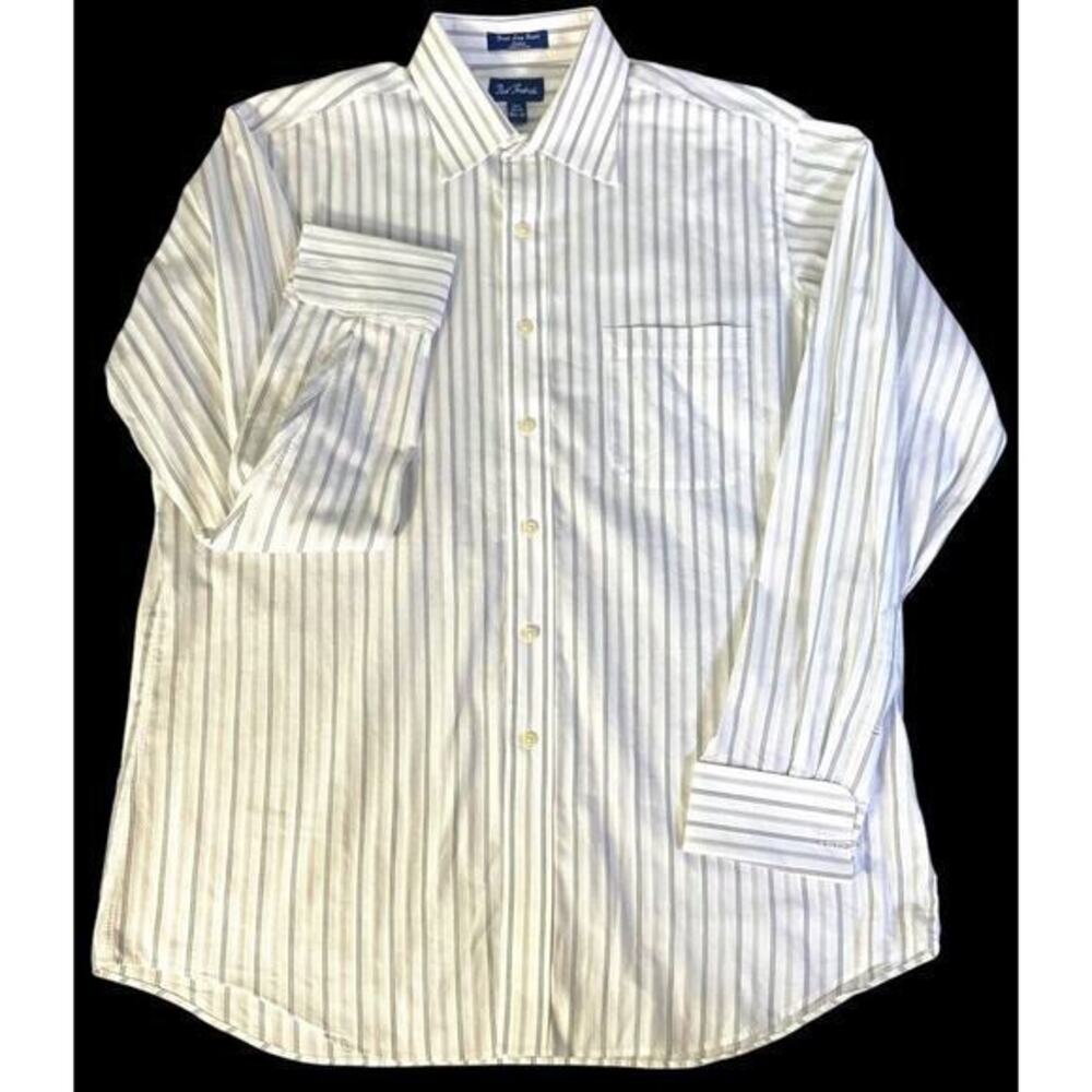 Paul Fredrick Finest Long Staple Cotton LS White Black Stripe Shirt Size 16.5-36